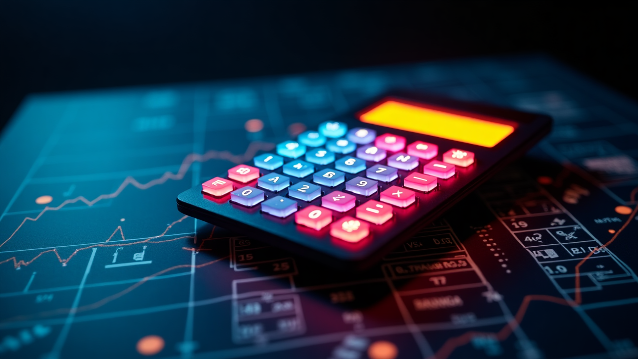 Calculadora de estilo retro con gráficos financieros